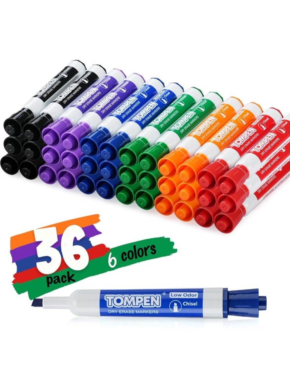Assorted Dry Erase Markers Set - 36 Count, Chisel Tip, Vibrant Colors for